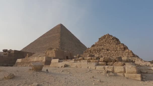 Pirámide Egipcia Khufu Complejo Pirámides Giza Maravilla Arquitectónica Tiro Ancho — Vídeos de Stock