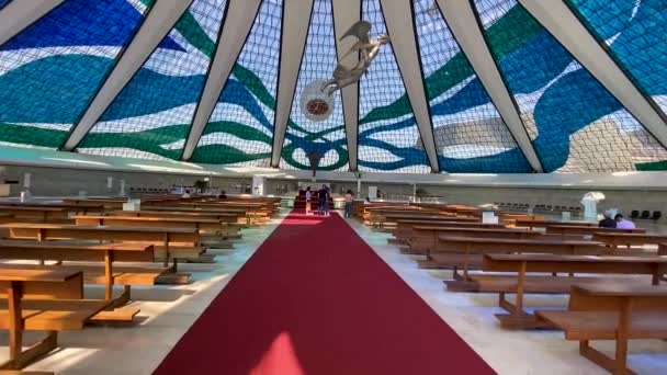 Sliding Footage Red Carpet Huge Cathedral Designed Architect Oscar Niemeyer — Videoclip de stoc