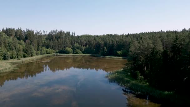 Lot Samolotem Dronowym Nad Małym Jeziorkiem Mazurach Północnej Północno Wschodniej — Wideo stockowe