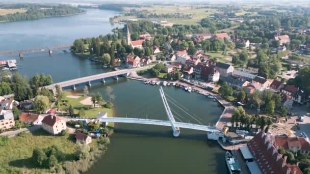 Mikolajki Poland Descend Aerial Bird Drone View Flight Pedestrian Bridge — Stock Video