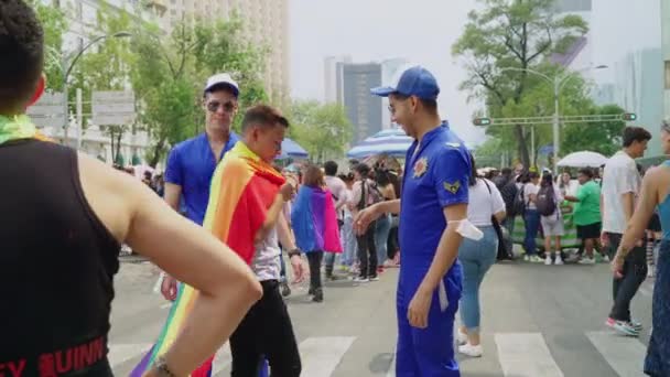 Male Wearing Large Lgbt Flag Approaching Males Ready Picked Photo — Video