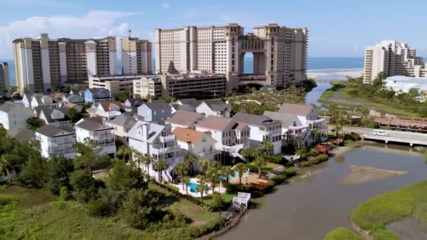 Aerial Fast Orbit Skyscrapers Resort Homes North Myrtle Beach South — Video Stock