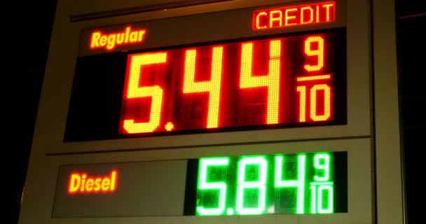 Gas Station Prices Led Light Sign Regular Diesel Fuel Night — Vídeo de Stock