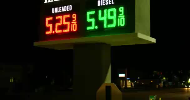 Gas Station Prices Led Light Sign Regular Diesel Fuel Night — Vídeos de Stock