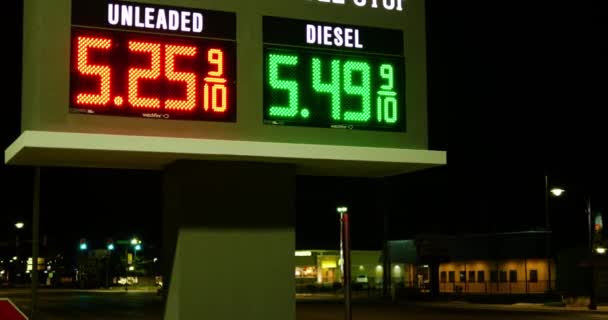 Gas Station Prices Led Light Sign Regular Diesel Fuel Night — Stock video