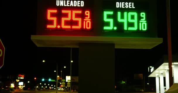 Gas Station Prices Led Light Sign Regular Diesel Fuel Night — Stok video