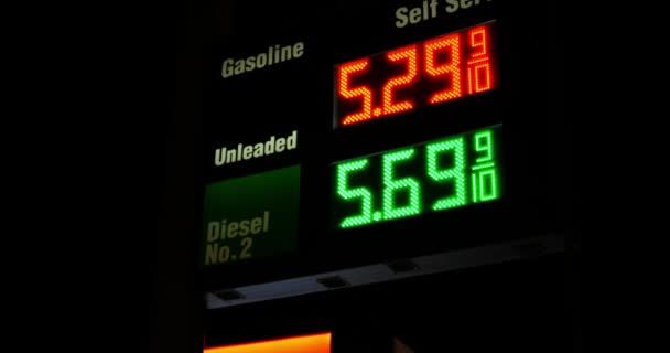 Gas Station Prices Led Light Sign Regular Diesel Fuel Night — Video Stock