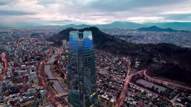 Orbita Aerea Santiago Cile Torre Costanera Con Parco Incontrato Città — Video Stock