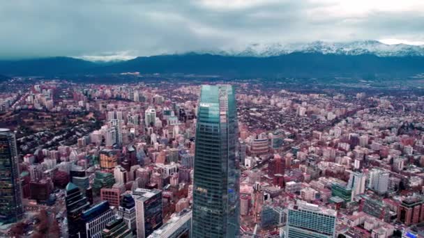 Aerial Dolly Out View Las Condes Santiago Chile Costanera Tower – Stock-video