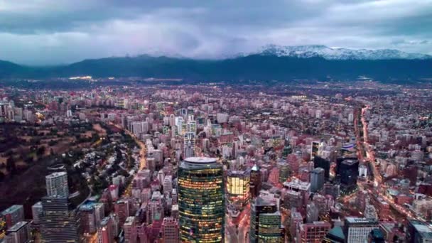 Dolly Out Aerial View Buildings Las Condes Santiago Chile Titanium — Stockvideo