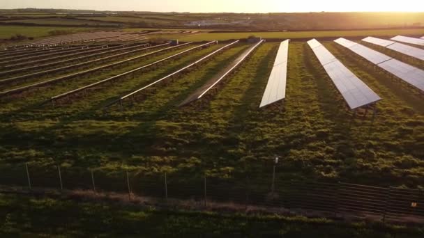 Solar Farm Tracking Panels Reflecting Sunlight — Wideo stockowe