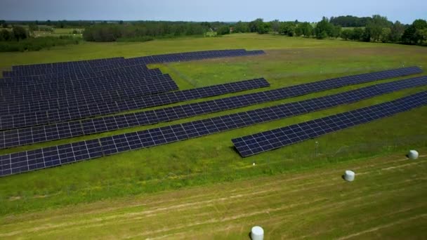 Renewable Energy Industry Solar Panel Lines Power Plant Drone View — Video