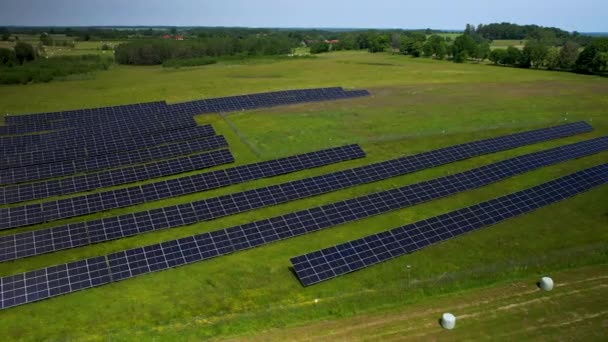 Solar Panel Rows Field Renewable Energy Generation Aerial View — Video