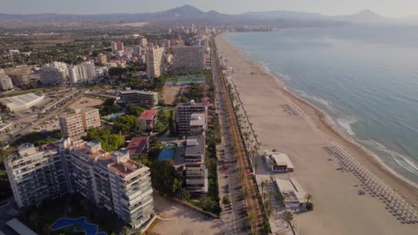 Touristic Seafront City San Juan Mediterranean Sandy Beach Spain — Vídeo de Stock