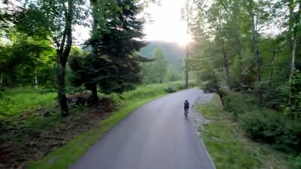 Radfahrer Der Allein Den Verengten Bergen Unterwegs Ist Alpenstraße Mit — Stockvideo