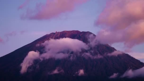 Sunset Time Lapse Mount Agung Active Volcano Bali Indonesia Close — Wideo stockowe