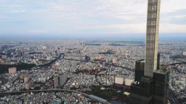 Drone Shot Landmark Tower Top Cityscape Chi Minh City — 图库视频影像