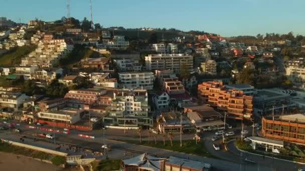 Aerial View Rising Pan Left Reaca Coastal City Buildings Vina — Stockvideo
