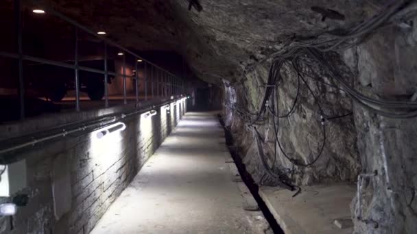 Military Tunnels Gibraltar Lights Railing Cables — Video Stock