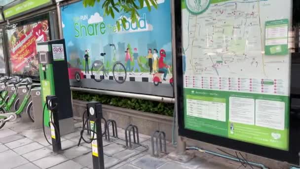 Pun Pun Bicycle Share Program Bangkok Thailand Werkstation — Stockvideo