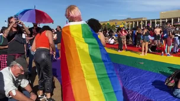 Närbild Skott Grupp Besökare Gay Stolthet Parad Staden Brasilia Varm — Stockvideo