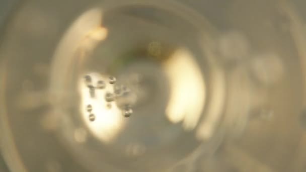 Rising Bubbles Drink Transparent Glass Macro Closeup Overhead Shot — Stockvideo