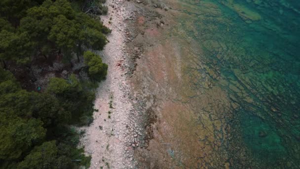 Natural Rocky Pebble Beach Seaside Istria Croatia Aerial Cinemagraph Seamless — ストック動画