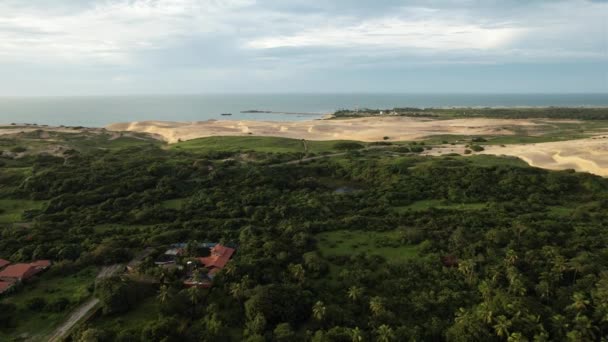 Beautiful Take Drone Leaving Middle Dunes Vegetation Sea Northeast Brazil — Vídeo de Stock