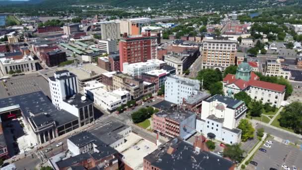 Binghamton New York Downtown Aerial Drone — Stockvideo
