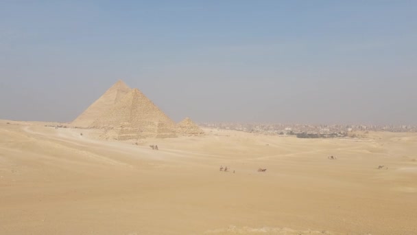 Giza Pyramid Complex Egypt Far Away Wide Angle Desert Blue — Stockvideo