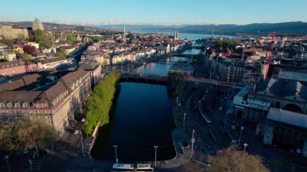 Uitzicht Vanuit Lucht Limmat Rivier Naar Zürich Zürich Zwitserland — Stockvideo