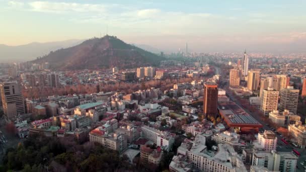 Aerial View Lastarria Neighborhood Gabriela Mistral Cultural Center San Cristbal – stockvideo