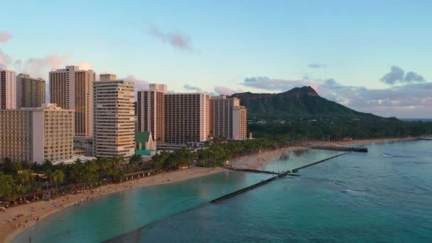 Honolulu Hawaii Deki Waikiki Sahili Bakan Diamond Head Tuff Cone — Stok video