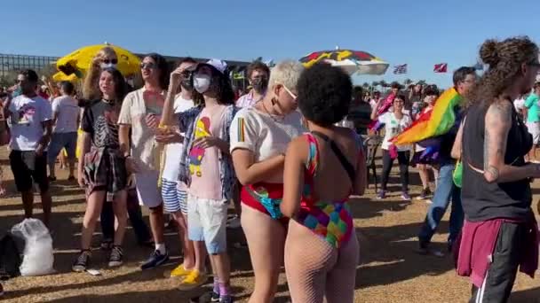 Masa Colorida Visitantes Desfile Del Orgullo Gay Ciudad Brasilia Está — Vídeos de Stock