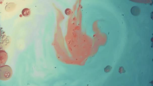 Orange Color Drops Sea Blue Fluid Art — Stockvideo