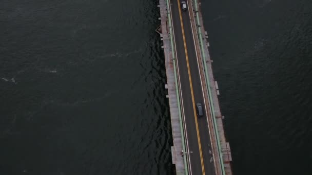 Aerial View Fire Island Inlet Bridge Cloudy Morning Calm Waters — Video