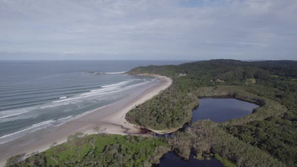 Broken Head Beach Lake Nature Reserve Nsw Australië Vanuit Lucht — Stockvideo