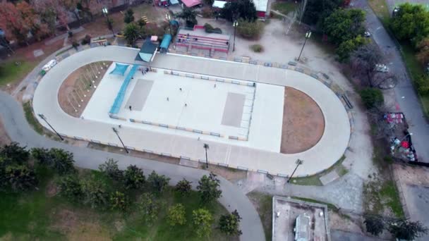 Aerial View Several People Skating Smooth White Rink People Practicing — Video