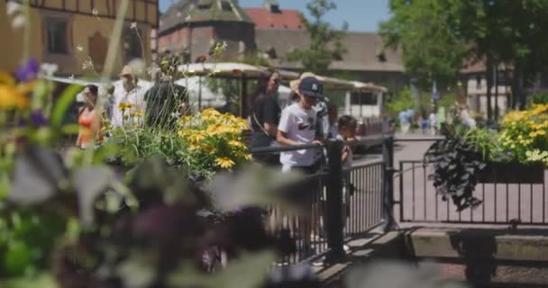 Family Looking Street Rail Busy Street Colmar France — Stock Video