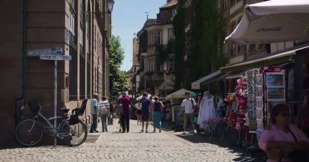 Touristen Beliebten Einkaufsviertel Straßburg Frankreich — Stockvideo