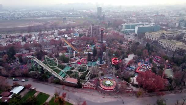 Drone Aerial View Famous Amusement Theme Park Santiago Chile Polluted — Video Stock