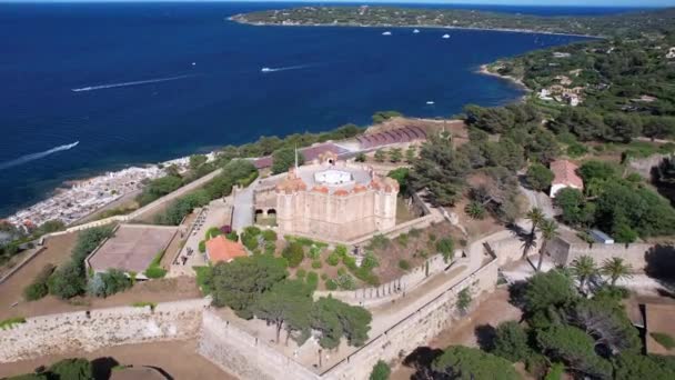 Citadel Van Saint Tropez Frankrijk Luchtfoto Van Oriëntatiepunt Middellandse Zee — Stockvideo