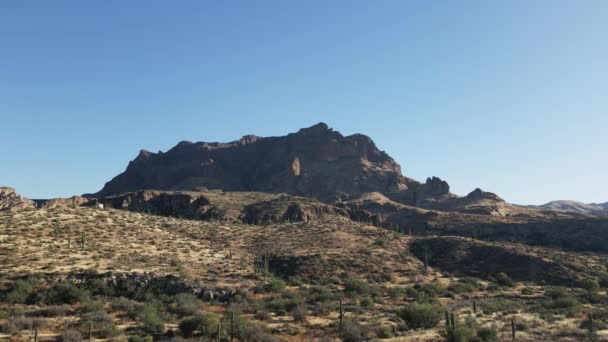 Drone Rises Cacti Superstition Mountains Arizona — 图库视频影像