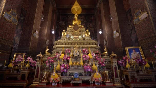 Zlatý Buddha Zdobené Svatyně Phra Ubosot Ordinační Síň Králem Ramou — Stock video