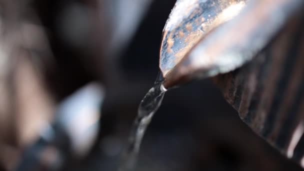 Close Detail Garden Water Feature Jug Running Water — Stock Video