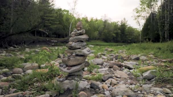 Stacked Pile Natural River Rocks Big Small Stones Forest Landscape — Stock video