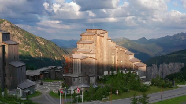 Orbitální Letecký Výhled Avoriaz Budova Lyžařského Střediska Francouzské Alpy — Stock video