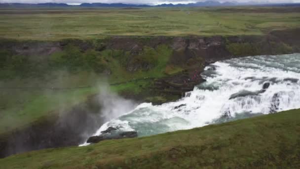 Gullfoss Vattenfall Island Med Drönare Video Dra — Stockvideo