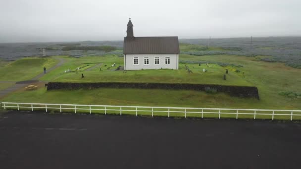 Strandarkirkja Church Iceland Drone Video Circling Moving — Stok video