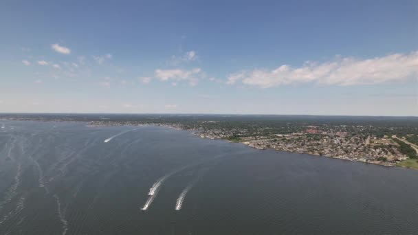 High Angle View Great South Bay Four Boats Race Beautiful — Video